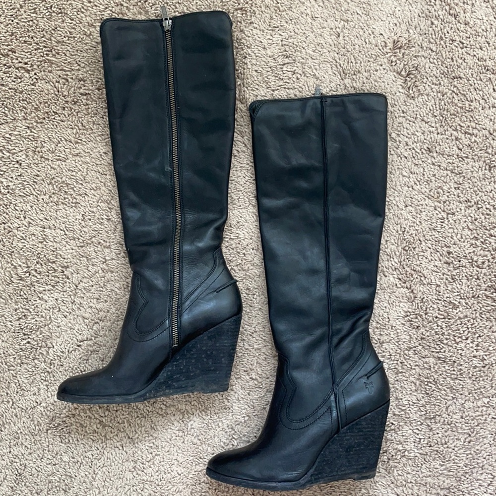 Frye Cece Leather Wedge Tall Boot